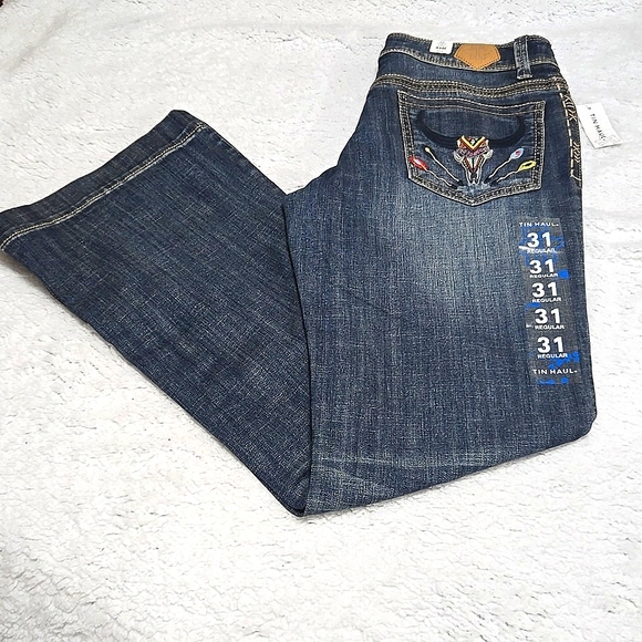 Tin Haul Blue Boot Cut Jeans with Floral Embroidery - Picture 5 of 7